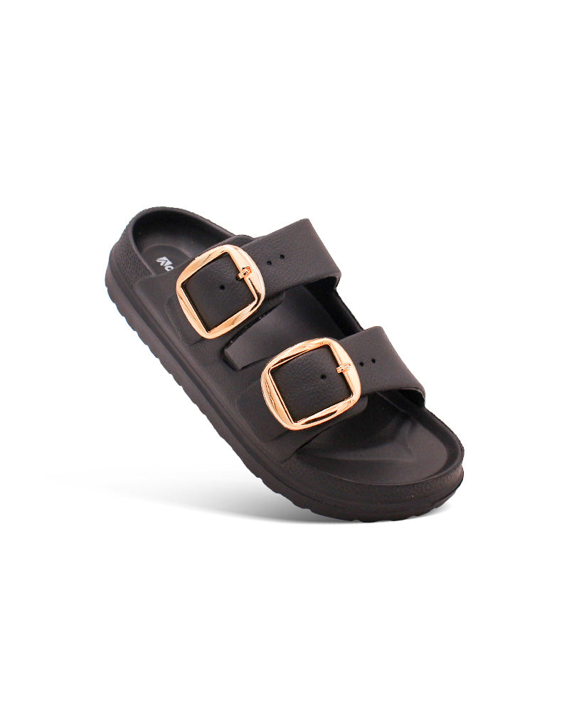 Women's Dual Buckle EVA Slides in Lightweight and Open-Toe Design