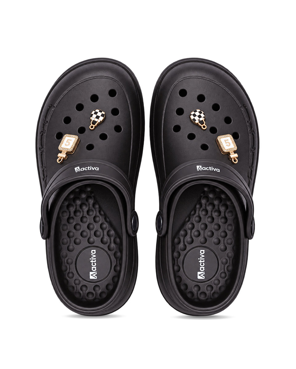Women's Lightweight Clogs with Charms – Cushioned Slip-On Clogs with Adjustable Heel Strap for Everyday Wear