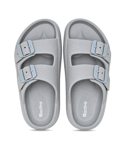 Men’s double buckle slides with adjustable straps and textured detailing