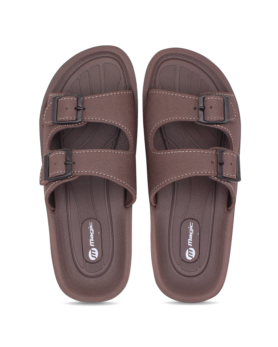 FABRICATION Men’s Dual Buckle Slides – Comfortable Casual Slippers for Daily Wear