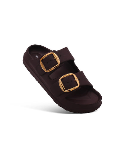 Women's Dual Buckle EVA Slides in Lightweight and Open-Toe Design