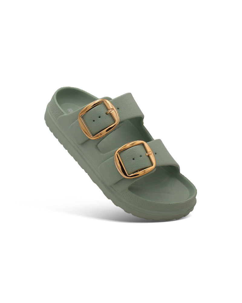 Women's Dual Buckle EVA Slides in Lightweight and Open-Toe Design