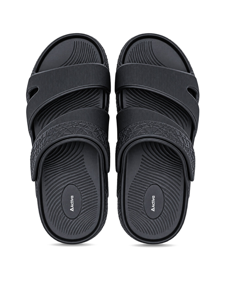 Men's Black Comfort Sandals | Adjustable Strap Casual Footwear