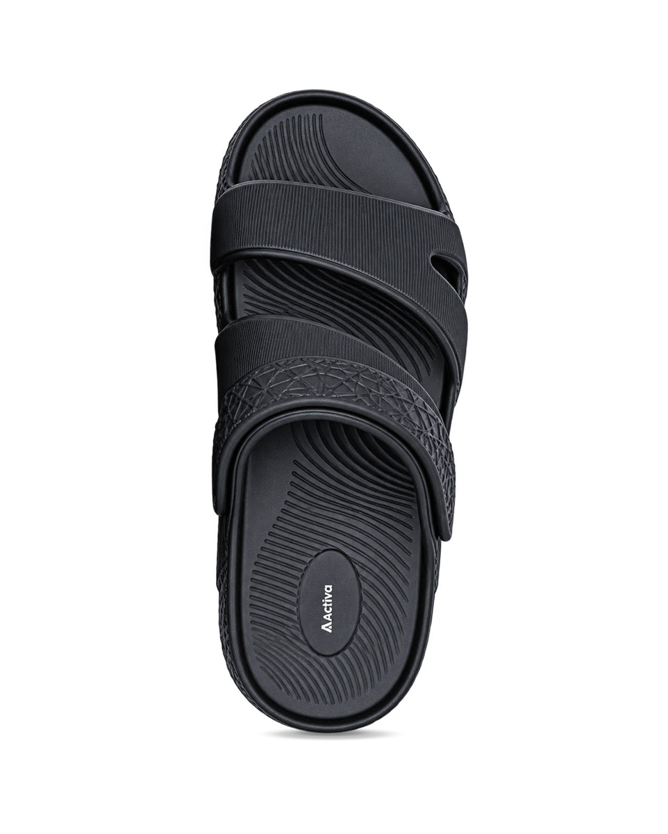 Men's Black Comfort Sandals | Adjustable Strap Casual Footwear