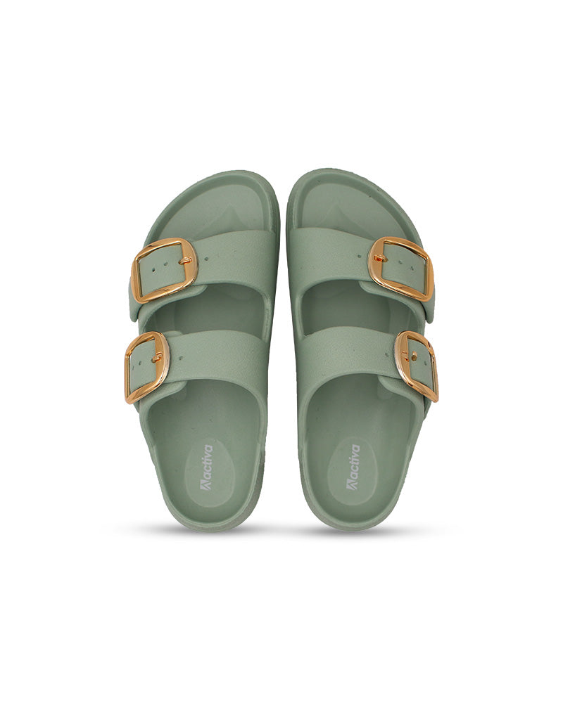 Women's Dual Buckle EVA Slides in Lightweight and Open-Toe Design