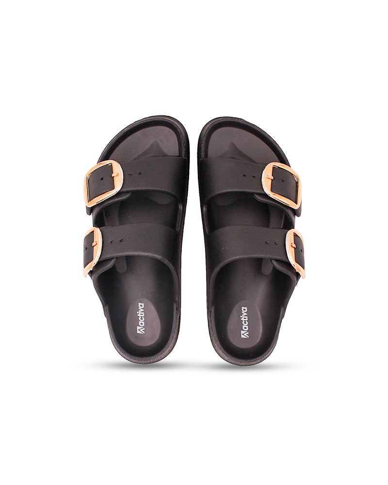 Women's Dual Buckle EVA Slides in Lightweight and Open-Toe Design