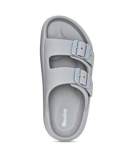 Men’s double buckle slides with adjustable straps and textured detailing