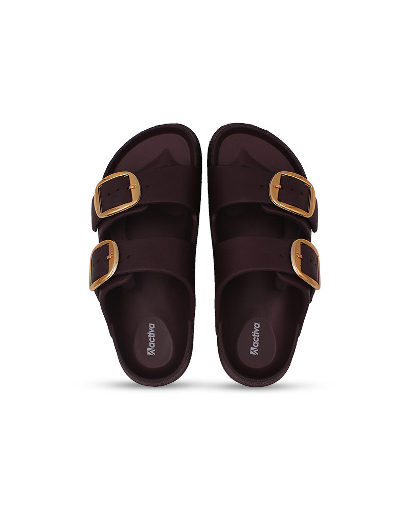 Women's Dual Buckle EVA Slides in Lightweight and Open-Toe Design