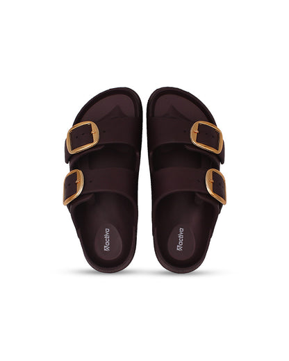 Women's Dual Buckle EVA Slides in Lightweight and Open-Toe Design