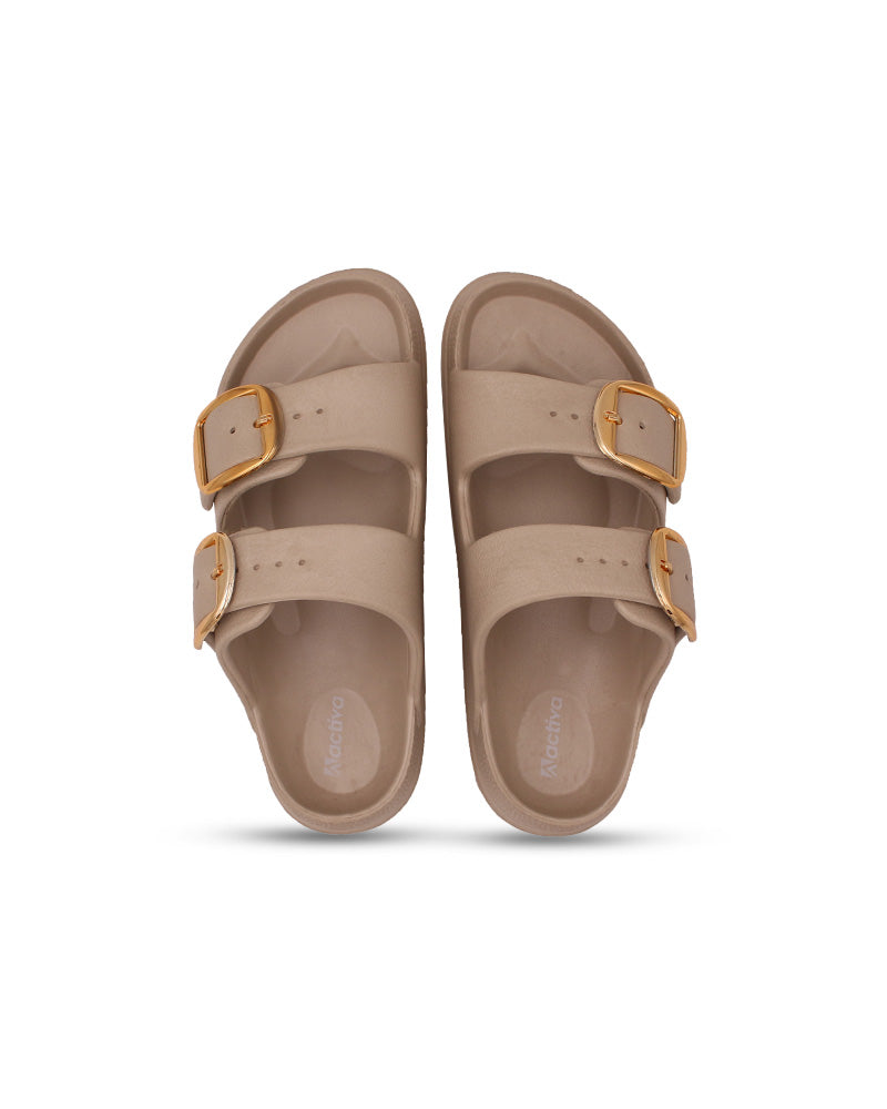 Women's Dual Buckle EVA Slides in Lightweight and Open-Toe Design