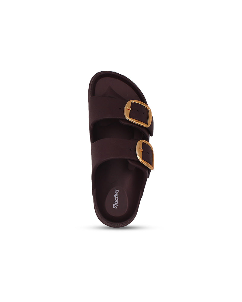 Women's Dual Buckle EVA Slides in Lightweight and Open-Toe Design