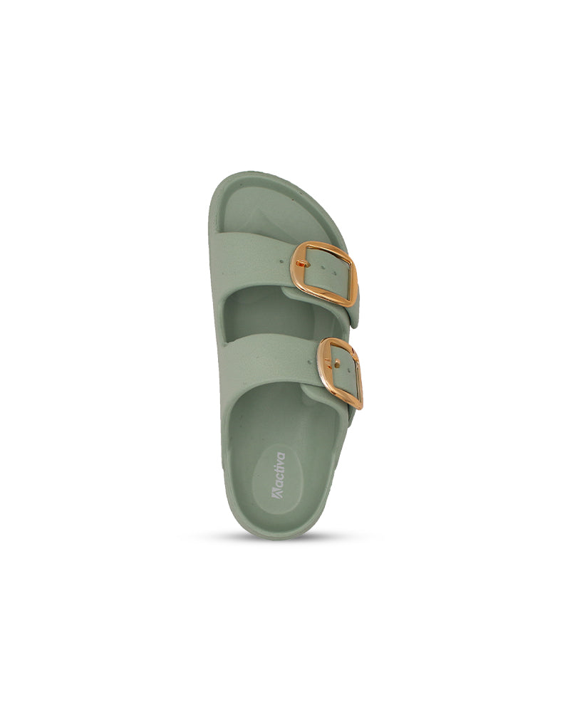 Women's Dual Buckle EVA Slides in Lightweight and Open-Toe Design