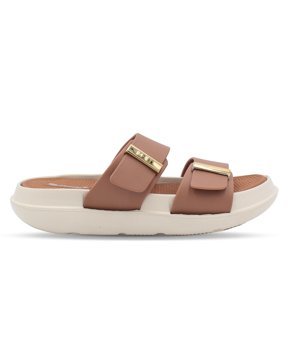 DOCTOR SOLE women's black double strap comfort slides with metallic accents and cushioned lightweight sole.
