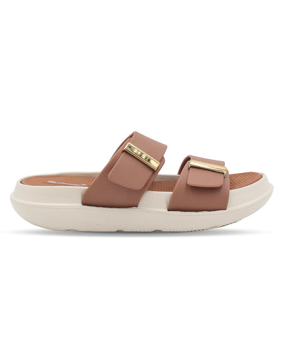 DOCTOR SOLE women's black double strap comfort slides with metallic accents and cushioned lightweight sole.