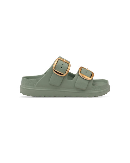 Women's Dual Buckle EVA Slides in Lightweight and Open-Toe Design