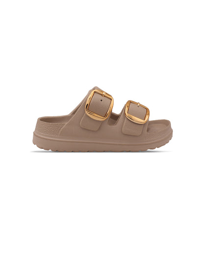 Women's Dual Buckle EVA Slides in Lightweight and Open-Toe Design