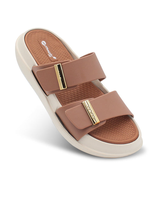 DOCTOR SOLE women's black double strap comfort slides with metallic accents and cushioned lightweight sole.