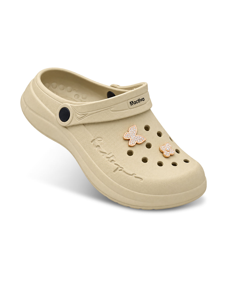 Women's Lightweight Clogs with Charms – Cushioned Slip-On Clogs with Adjustable Heel Strap for Everyday Wear