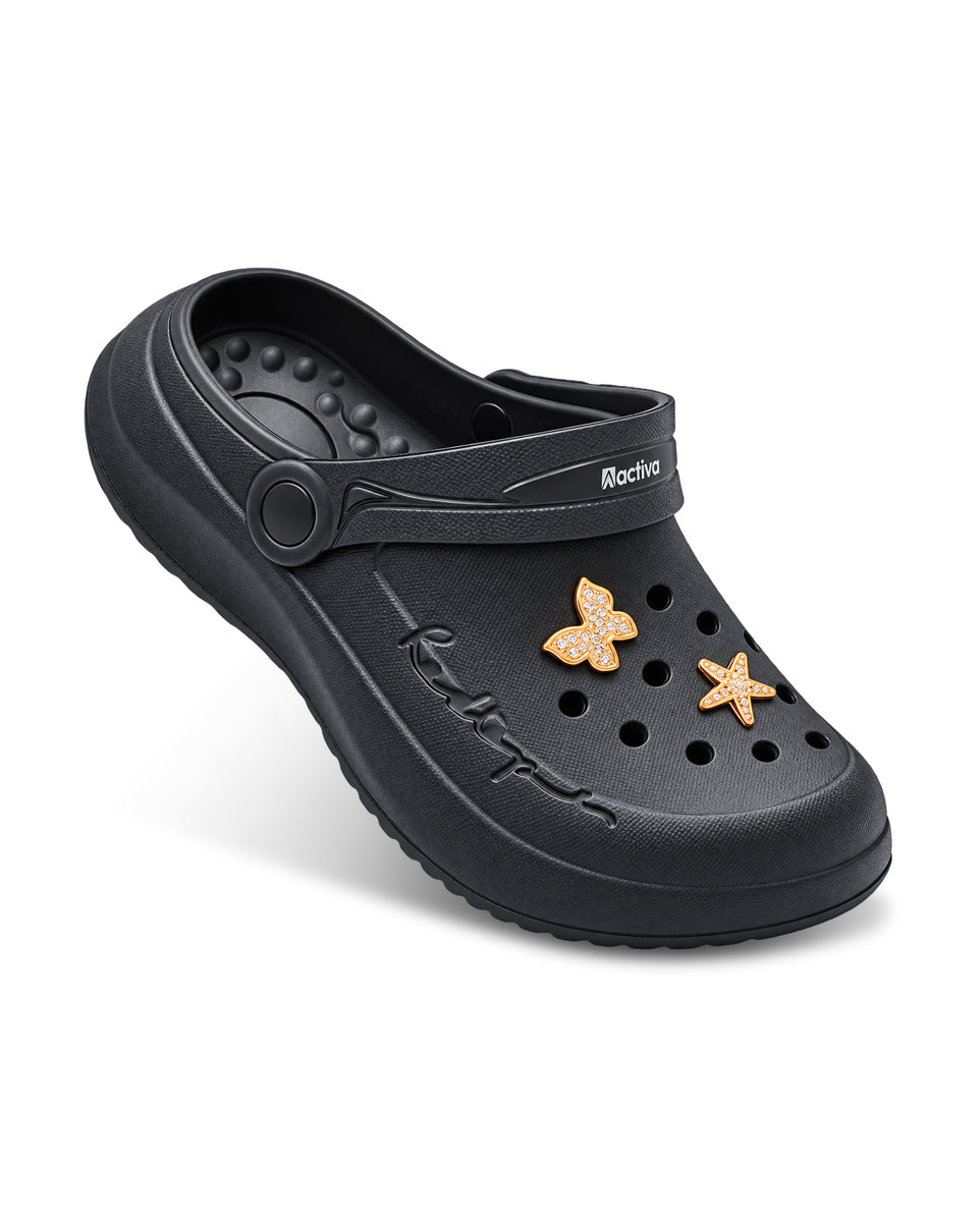 Women's Lightweight Clogs with Charms – Cushioned Slip-On Clogs with Adjustable Heel Strap for Everyday Wear