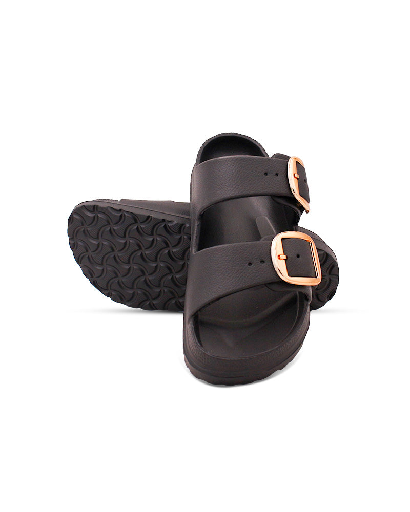 Women's Dual Buckle EVA Slides in Lightweight and Open-Toe Design