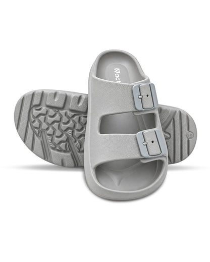 Men’s double buckle slides with adjustable straps and textured detailing