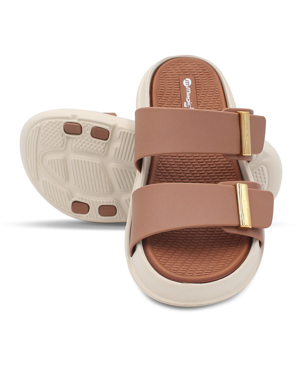 DOCTOR SOLE women's black double strap comfort slides with metallic accents and cushioned lightweight sole.