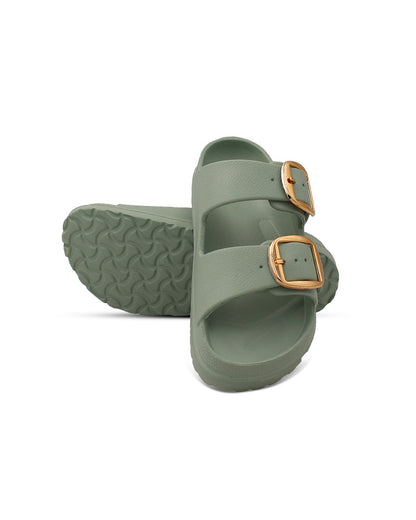 Women's Dual Buckle EVA Slides in Lightweight and Open-Toe Design