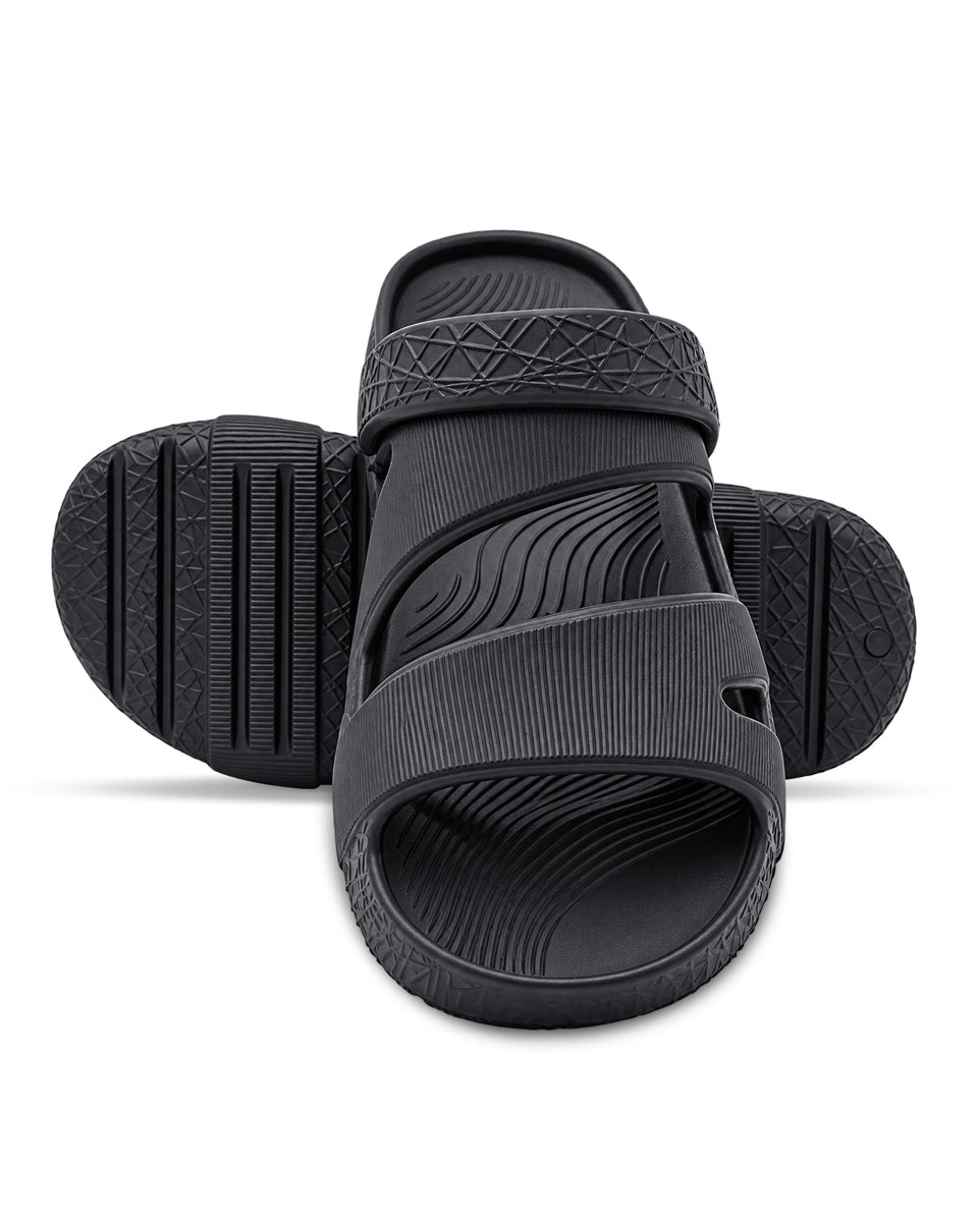 Men's Black and Grey Comfort Sandals | Adjustable Strap Casual Footwear