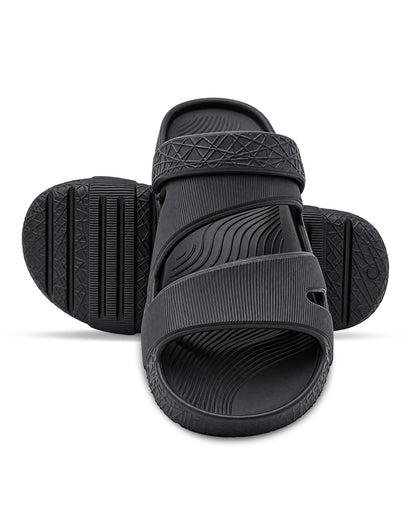 Men's Black and Grey Comfort Sandals | Adjustable Strap Casual Footwear