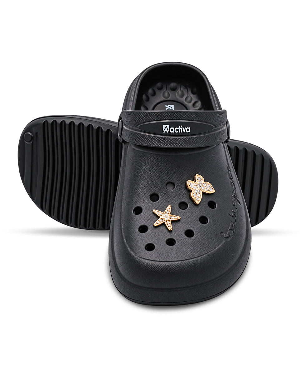 Women's Lightweight Clogs with Charms – Cushioned Slip-On Clogs with Adjustable Heel Strap for Everyday Wear