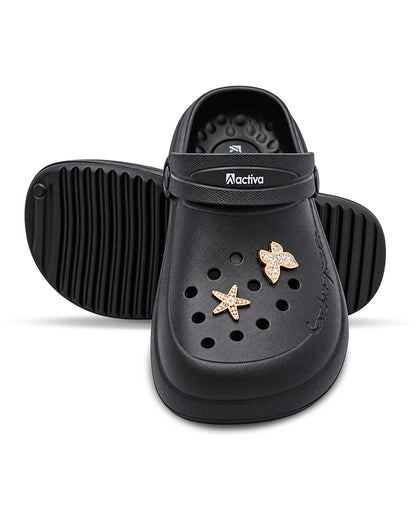 Women's Lightweight Clogs with Charms – Cushioned Slip-On Clogs with Adjustable Heel Strap for Everyday Wear
